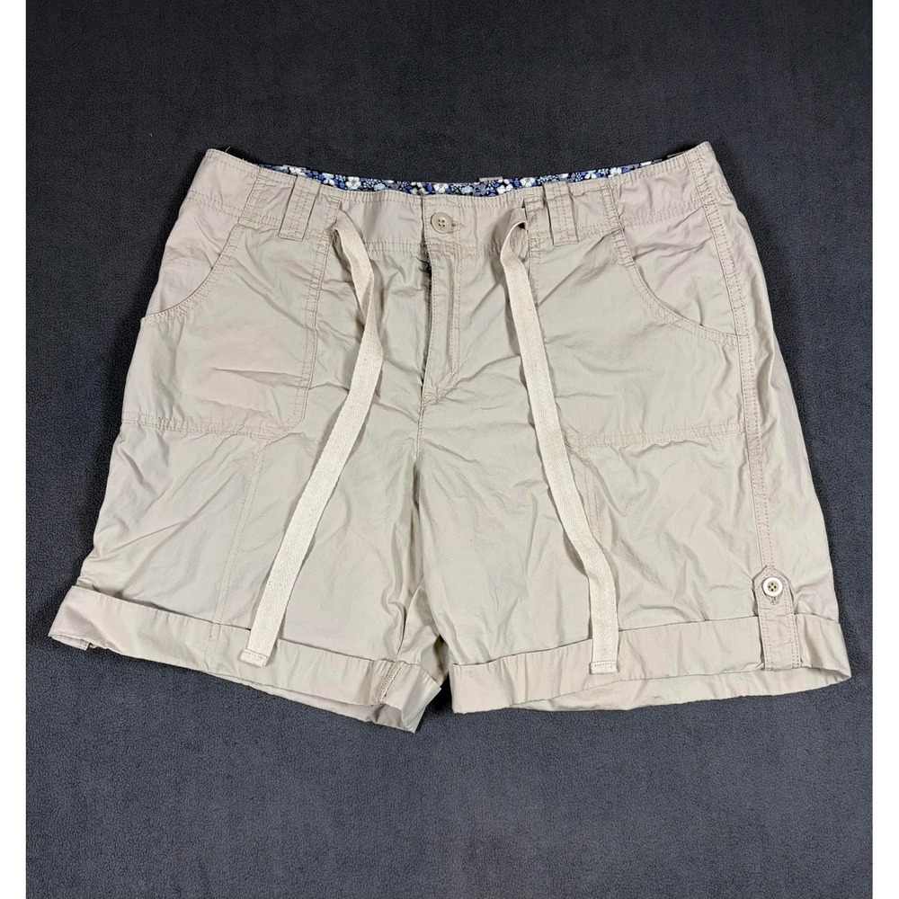 IZOD Cargo Shorts Womens 14 Beige Cotton Drawstring Cuffed Casual